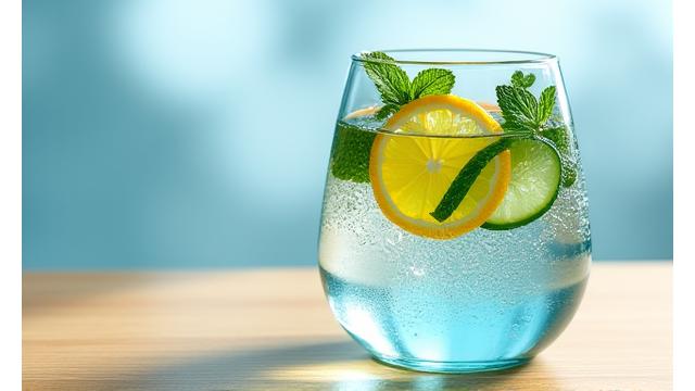 Glass of water with fresh fruit, signifying hydration in wellness